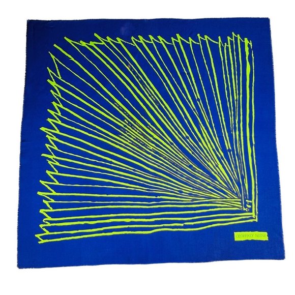 Geoffrey Beene Purple and Lime Green Silk Scarf - Signed - Picture 1 of 11